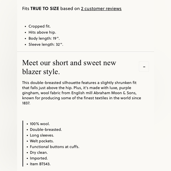 NWT J.Crew Cropped double-breasted blazer in English wool. $348 - Picture 14 of 16